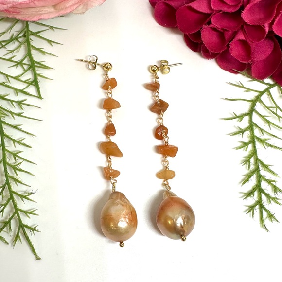 Saval Jewelry Jewelry - One Of A Kind⚜️Carnelian Baroque Pearl Handmade Earrings